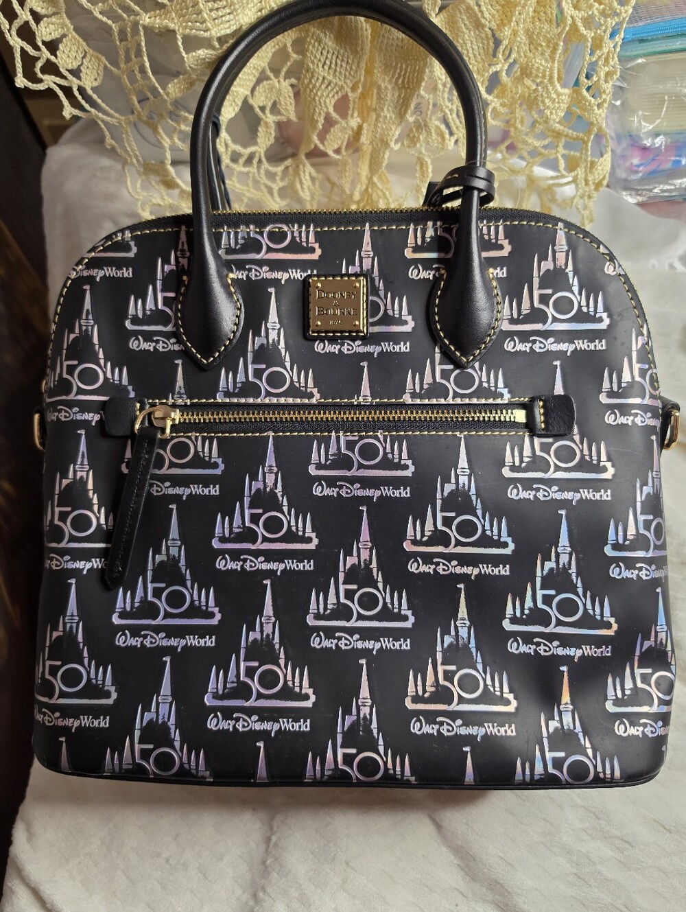 New Disney Dooney & Bourke Walt Disney World 50th Anniversary Black Holo Satchel